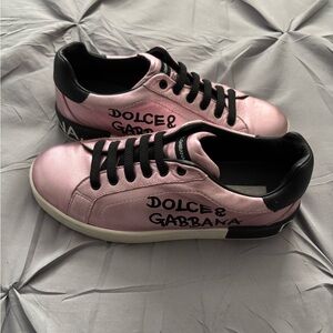 Dolce & Gabbana Pink and Black Sneakers with Leather Finish